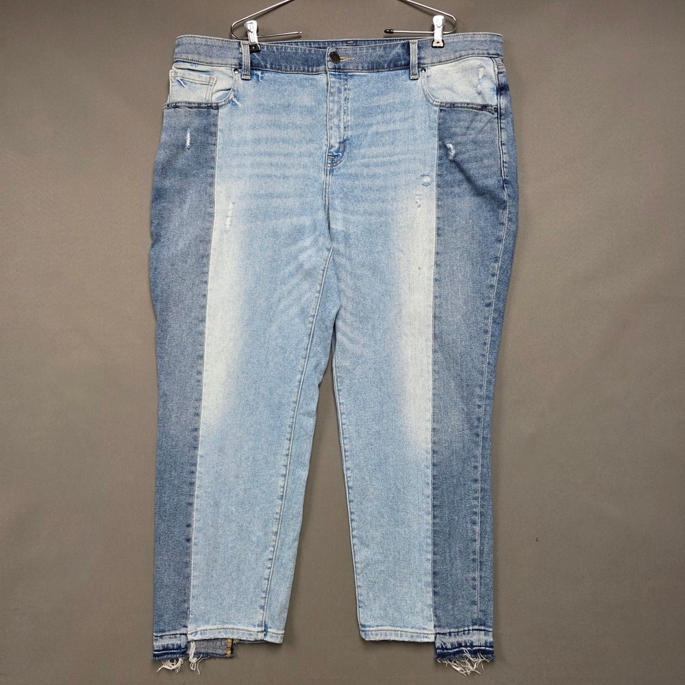 Lane Bryant Jeans Women's High Rise Straight Two Tone Raw Hem Blue 20